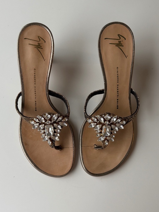 Giuseppe Zanotti Shoes - Giuseppe Zanotti vintage crystal embellished metallic gold thong sandals, IT 38